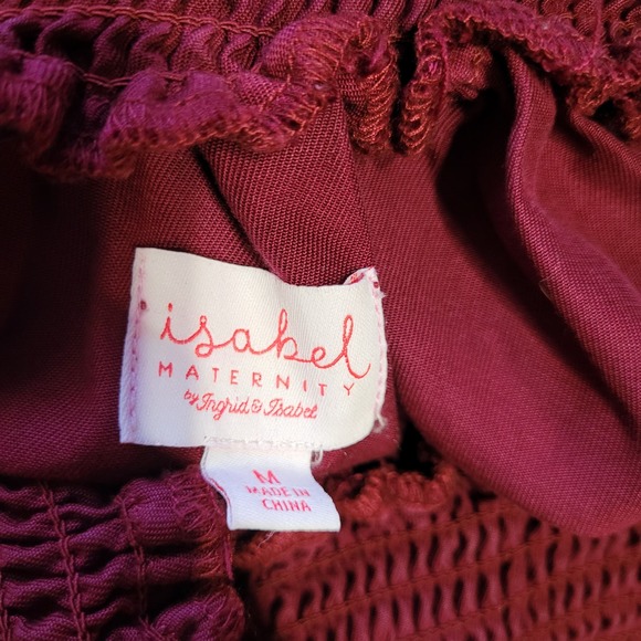 Maternity medium wine smocked shoulder dress - Picture 3 of 5